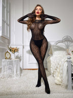Bodystocking mit Leopardenmuster & Handschuhen | Schwarz
