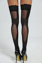 Halterlose Strümpfe mit Schleifenmuster | Schwarz