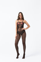 Bodystocking mit floraler Spitze | Schwarz